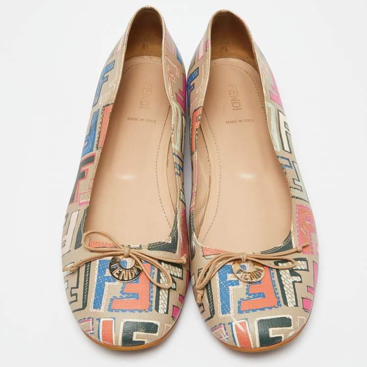 Pre Owned Fendi Multicolor Zucca Coated Canvas Spalmati Ballet Flats Size 41