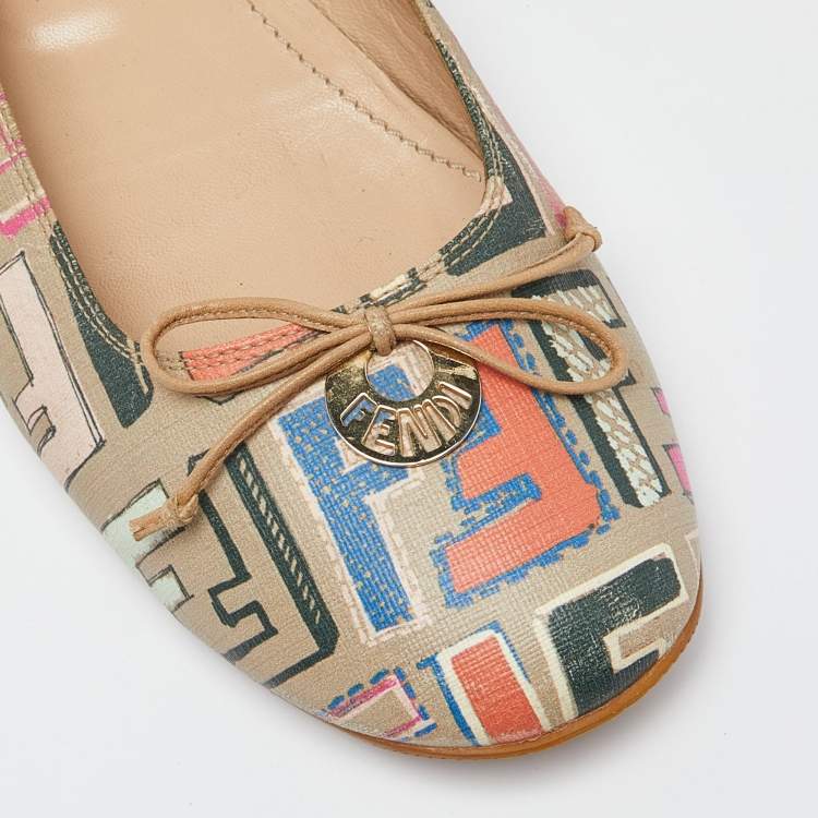 Pre Owned Fendi Multicolor Zucca Coated Canvas Spalmati Ballet Flats Size 41