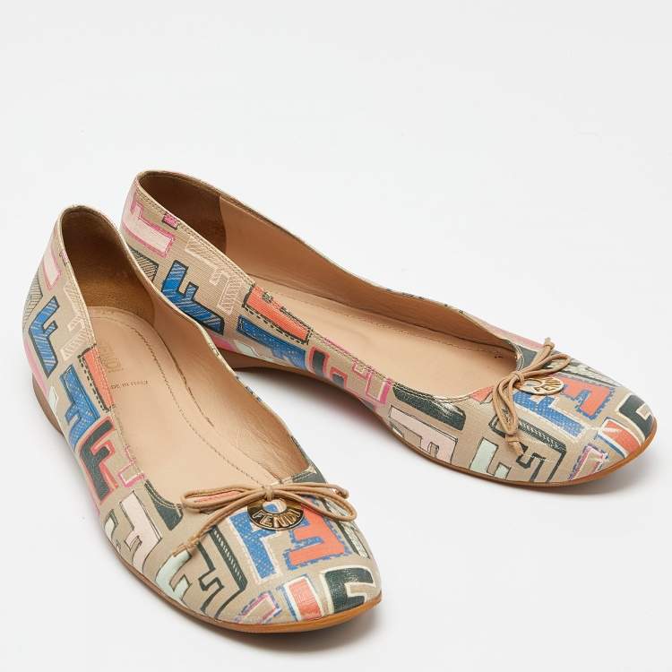 Pre Owned Fendi Multicolor Zucca Coated Canvas Spalmati Ballet Flats Size 41