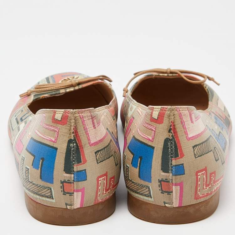 Pre Owned Fendi Multicolor Zucca Coated Canvas Spalmati Ballet Flats Size 41