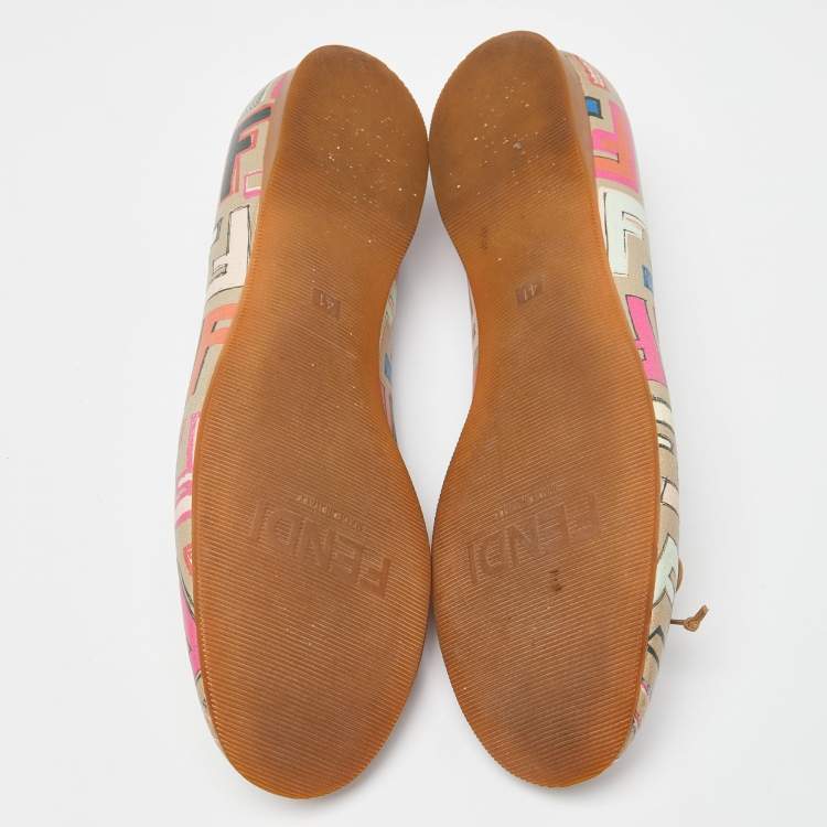 Pre Owned Fendi Multicolor Zucca Coated Canvas Spalmati Ballet Flats Size 41