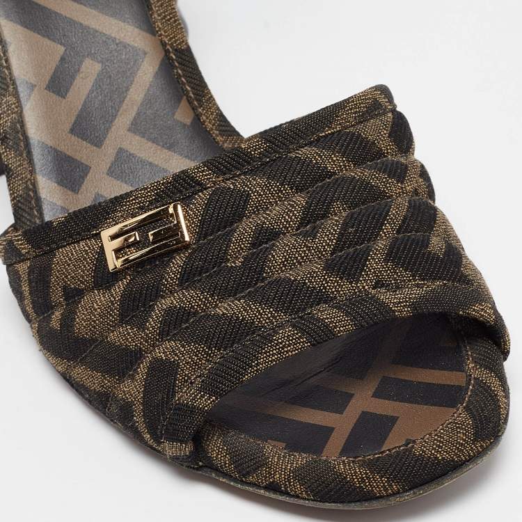 Pre Owned Fendi Brown Zucca Canvas Promenade Sandals Size 37