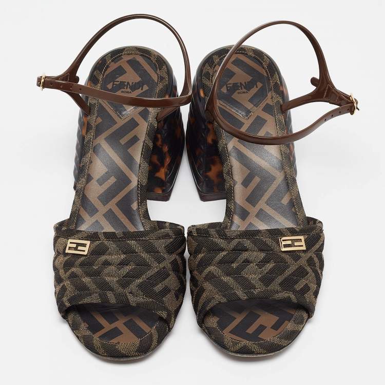 Pre Owned Fendi Brown Zucca Canvas Promenade Sandals Size 37