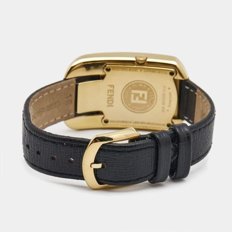 Pre Owned Fendi Black Diamond Gold Plated Stainless Steel Leather Chameleon 30000M Women's Wristwatch 29 mm