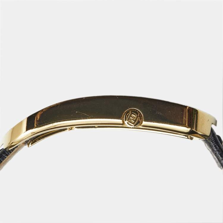 Pre Owned Fendi Black Diamond Gold Plated Stainless Steel Leather Chameleon 30000M Women's Wristwatch 29 mm