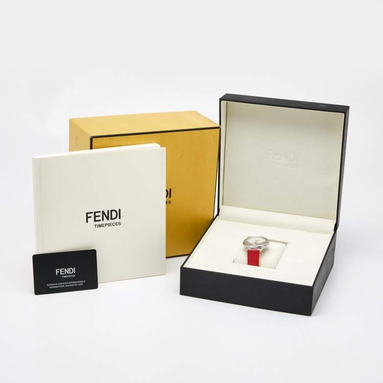 Pre Owned Fendi Opaline White Stainless Steel Leather Runaway 71000M Women's Wristwatch 36 mm