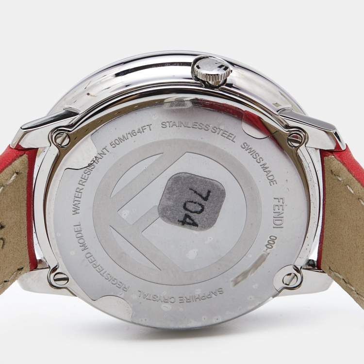 Pre Owned Fendi Opaline White Stainless Steel Leather Runaway 71000M Women's Wristwatch 36 mm