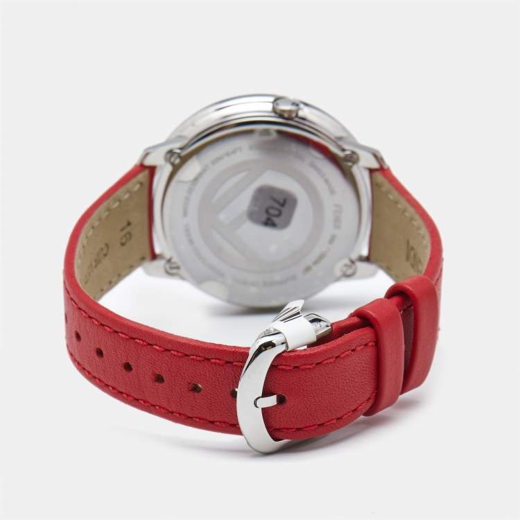 Pre Owned Fendi Opaline White Stainless Steel Leather Runaway 71000M Women's Wristwatch 36 mm