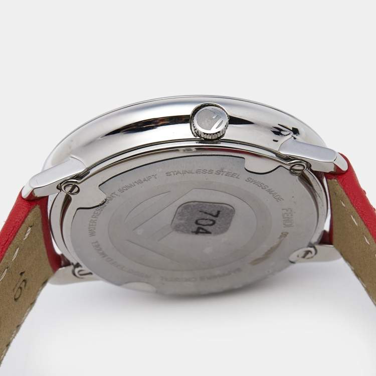 Pre Owned Fendi Opaline White Stainless Steel Leather Runaway 71000M Women's Wristwatch 36 mm