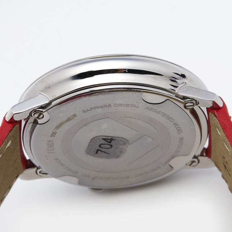 Pre Owned Fendi Opaline White Stainless Steel Leather Runaway 71000M Women's Wristwatch 36 mm