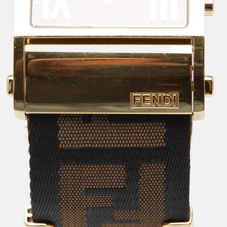 Pre Owned Fendi Black Gold Plated Stainless Steel Zip Code 1130G Women's Wristwatch 45.50 mm