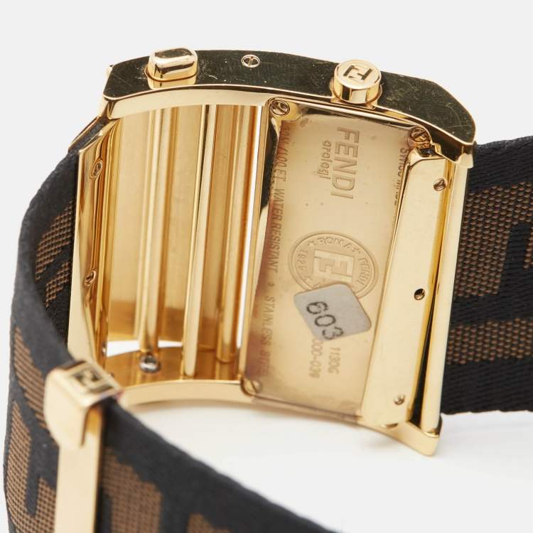 Pre Owned Fendi Black Gold Plated Stainless Steel Zip Code 1130G Women's Wristwatch 45.50 mm