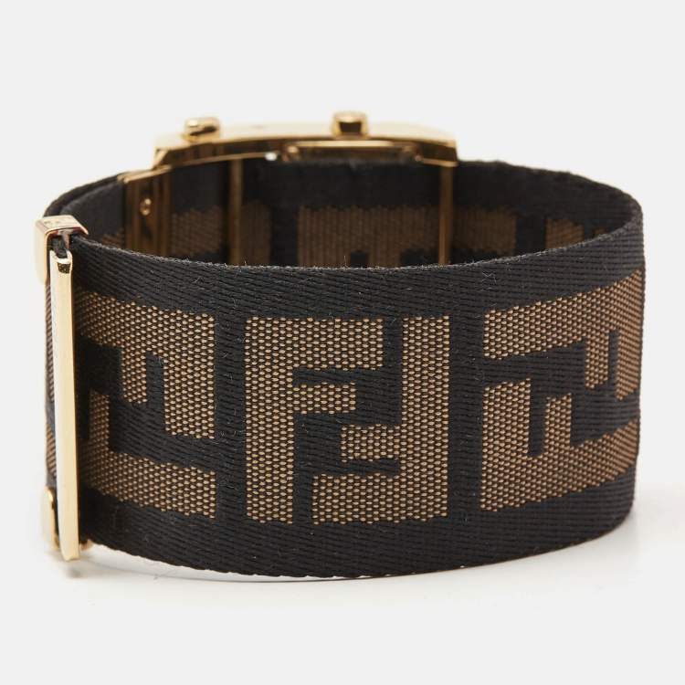 Pre Owned Fendi Black Gold Plated Stainless Steel Zip Code 1130G Women's Wristwatch 45.50 mm