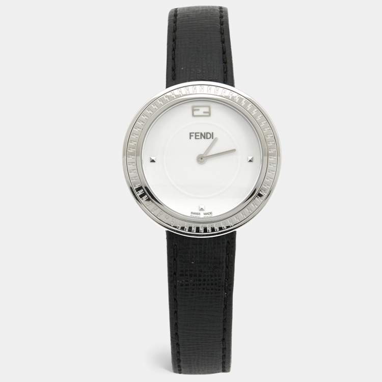 Pre Owned Fendi White Stainless Steel Leather My Way 35000M Women's Wristwatch 36 mm