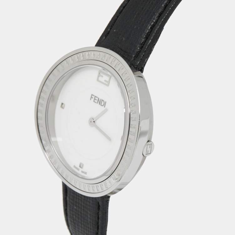 Pre Owned Fendi White Stainless Steel Leather My Way 35000M Women's Wristwatch 36 mm