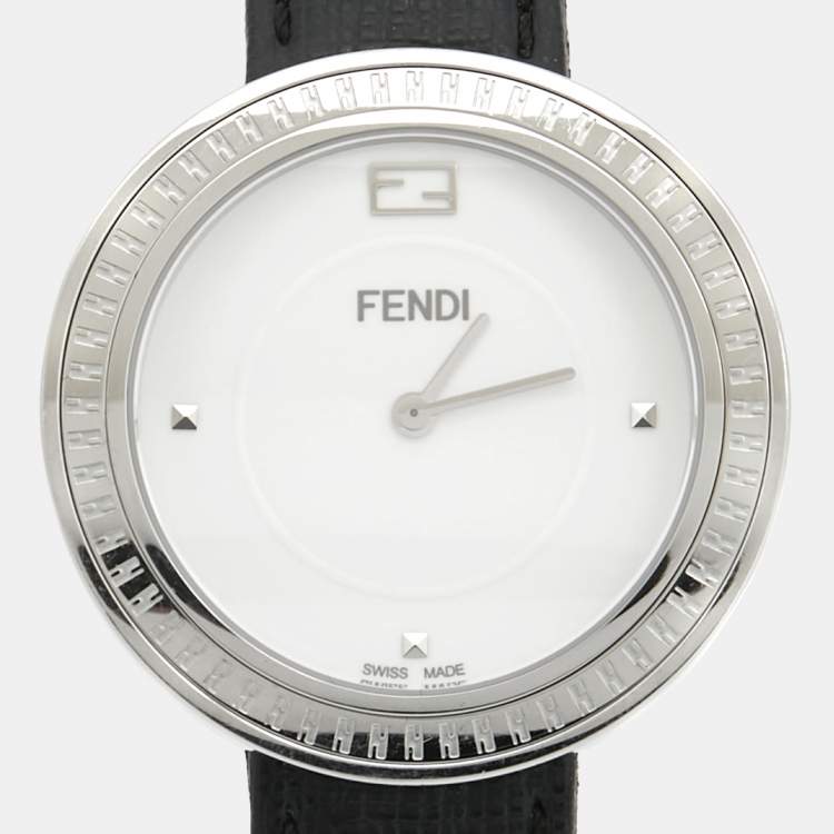 Pre Owned Fendi White Stainless Steel Leather My Way 35000M Women's Wristwatch 36 mm