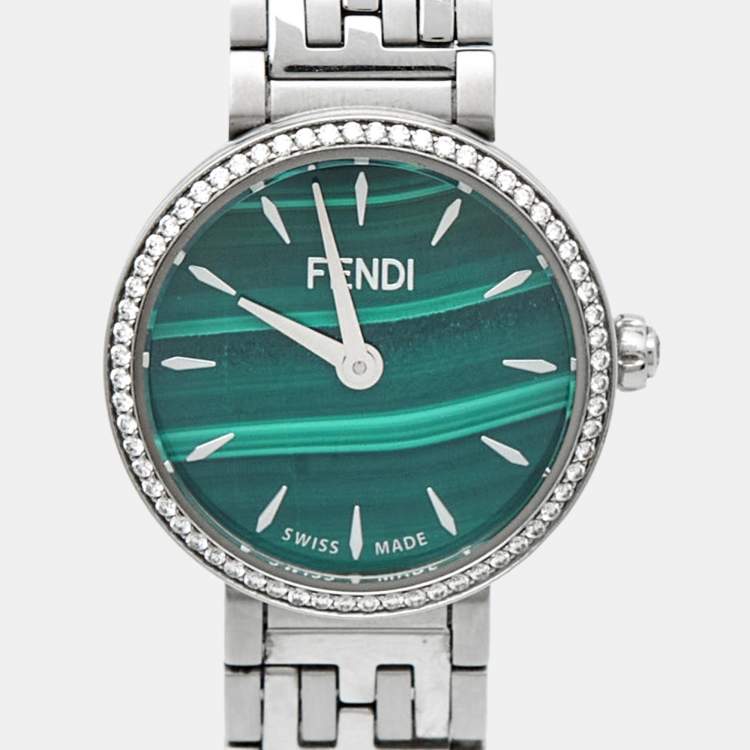 Pre Owned Fendi Green Stainless Steel Forever Fendi F103110901 Women's Wristwatch 19 mm