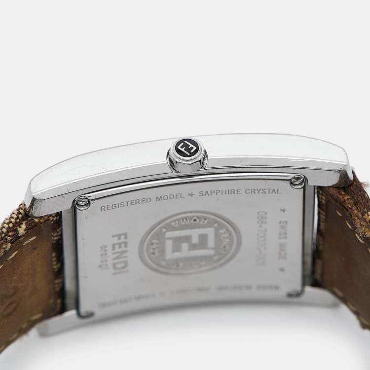 Pre Owned Fendi Brown Stainless Steel Canvas Classic 7000G Women's Wristwatch 27 mm