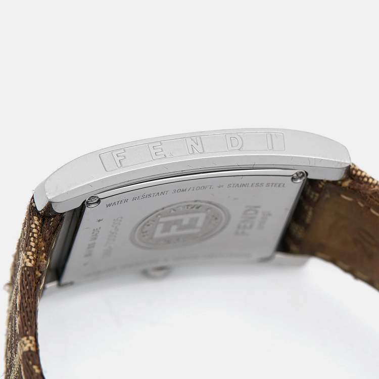 Pre Owned Fendi Brown Stainless Steel Canvas Classic 7000G Women's Wristwatch 27 mm