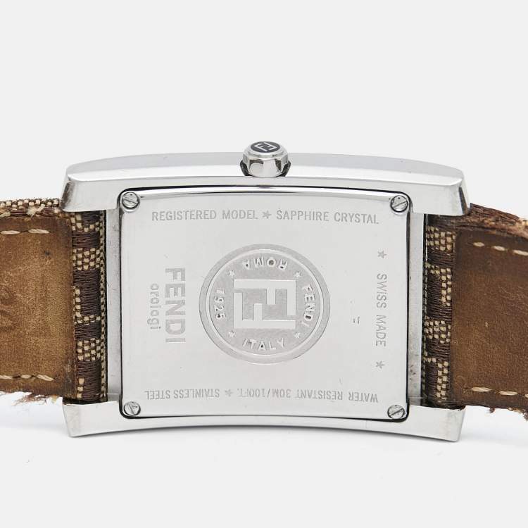 Pre Owned Fendi Brown Stainless Steel Canvas Classic 7000G Women's Wristwatch 27 mm