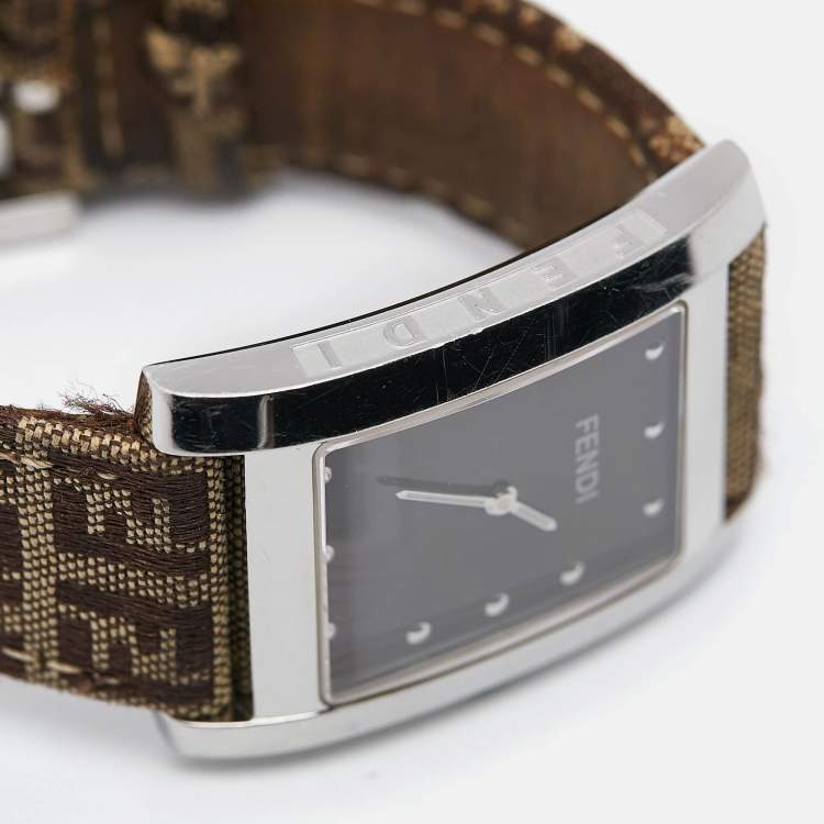 Pre Owned Fendi Brown Stainless Steel Canvas Classic 7000G Women's Wristwatch 27 mm