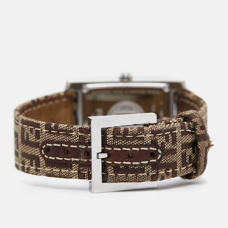 Pre Owned Fendi Brown Stainless Steel Canvas Classic 7000G Women's Wristwatch 27 mm