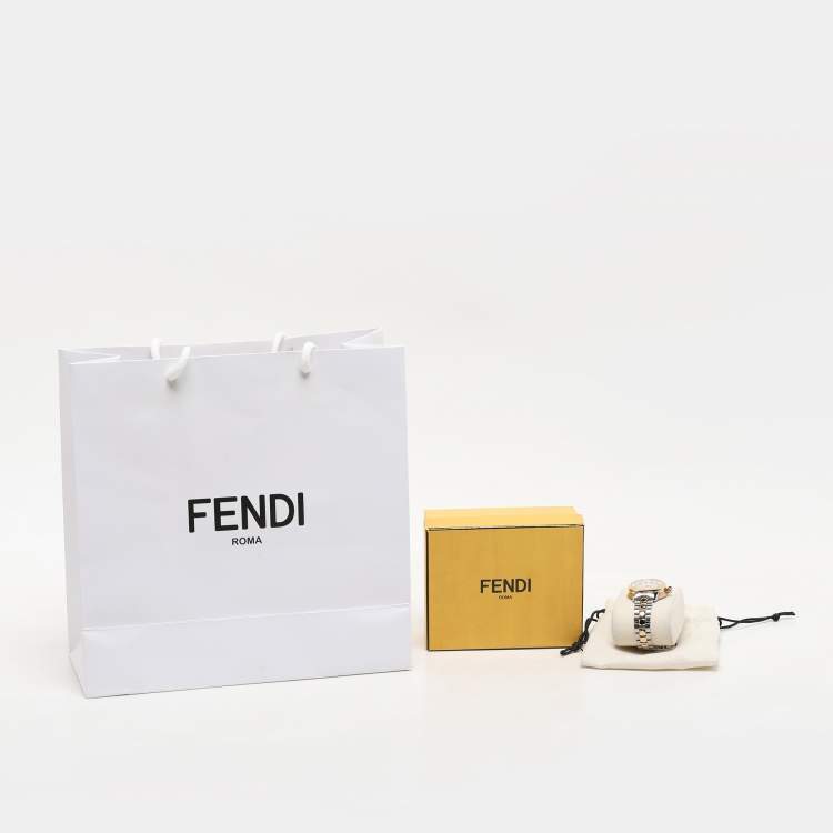 Pre Owned Fendi Mother of Pearl Diamond Topaz Two-Tone Stainless Steel IShine F121124500T01 Women's Wristwatch 33.50 mm