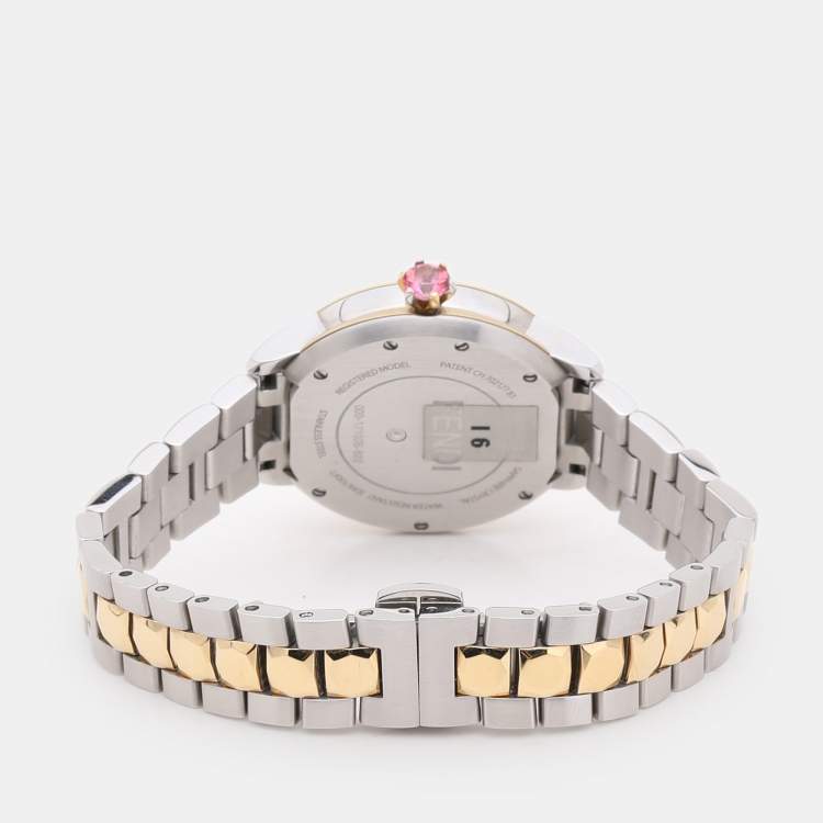 Pre Owned Fendi Mother of Pearl Diamond Topaz Two-Tone Stainless Steel IShine F121124500T01 Women's Wristwatch 33.50 mm