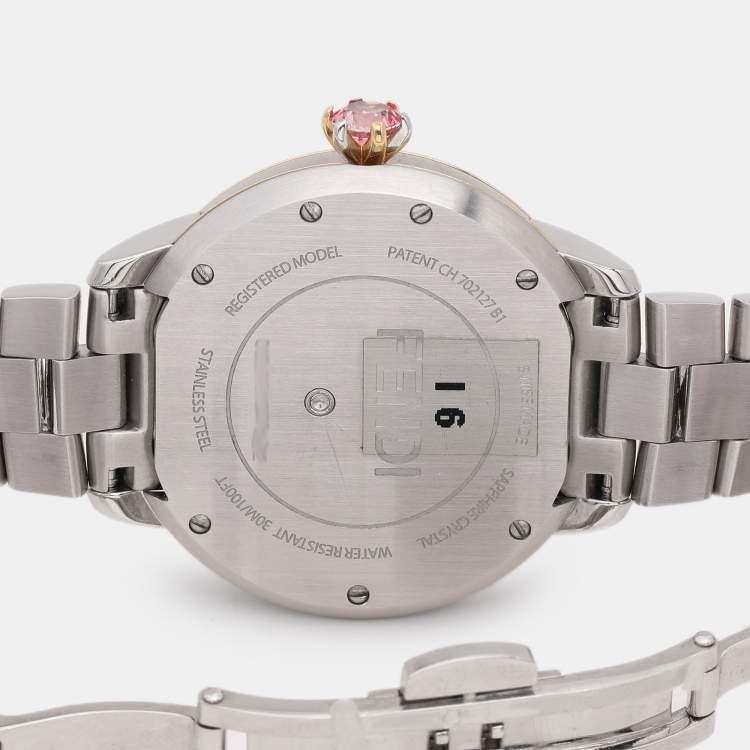 Pre Owned Fendi Mother of Pearl Diamond Topaz Two-Tone Stainless Steel IShine F121124500T01 Women's Wristwatch 33.50 mm