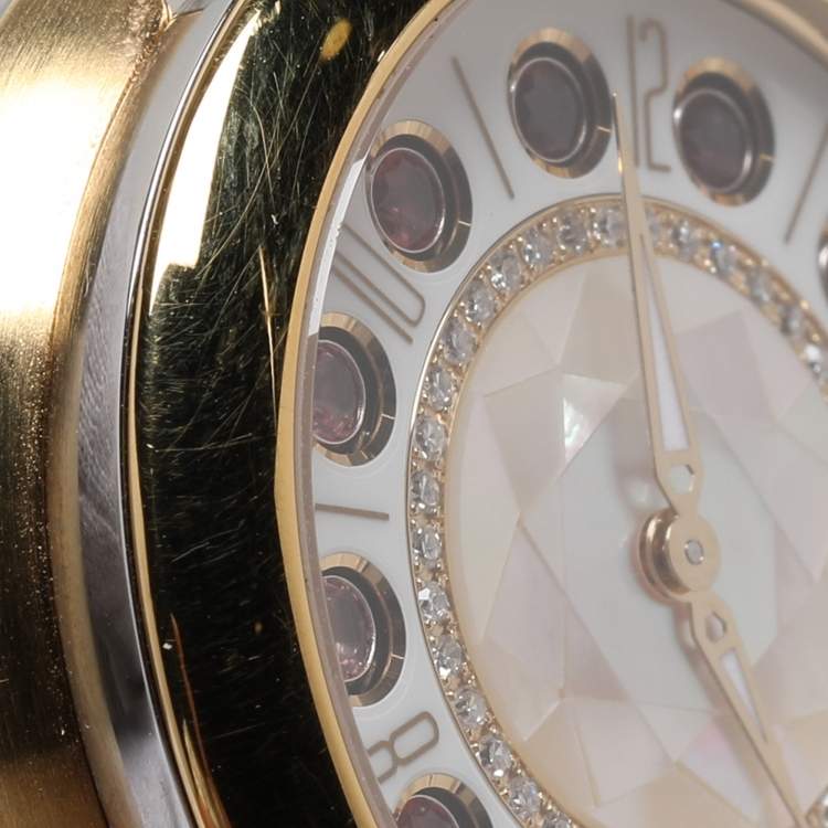 Pre Owned Fendi Mother of Pearl Diamond Topaz Two-Tone Stainless Steel IShine F121124500T01 Women's Wristwatch 33.50 mm