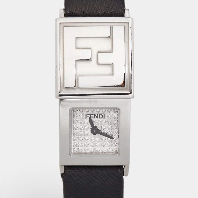 Pre Owned Fendi Diamond Paved Stainless Steel Leather Secret 5400L Women's Wristwatch 18 mm