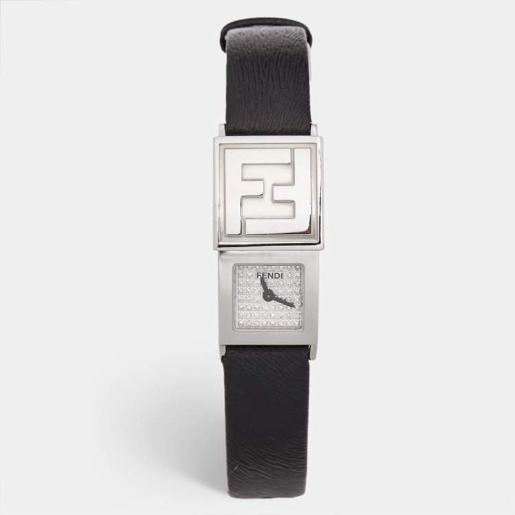 Pre Owned Fendi Diamond Paved Stainless Steel Leather Secret 5400L Women's Wristwatch 18 mm