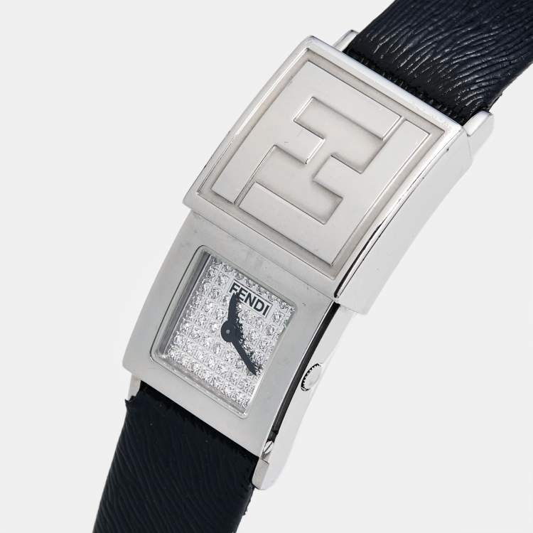 Pre Owned Fendi Diamond Paved Stainless Steel Leather Secret 5400L Women's Wristwatch 18 mm