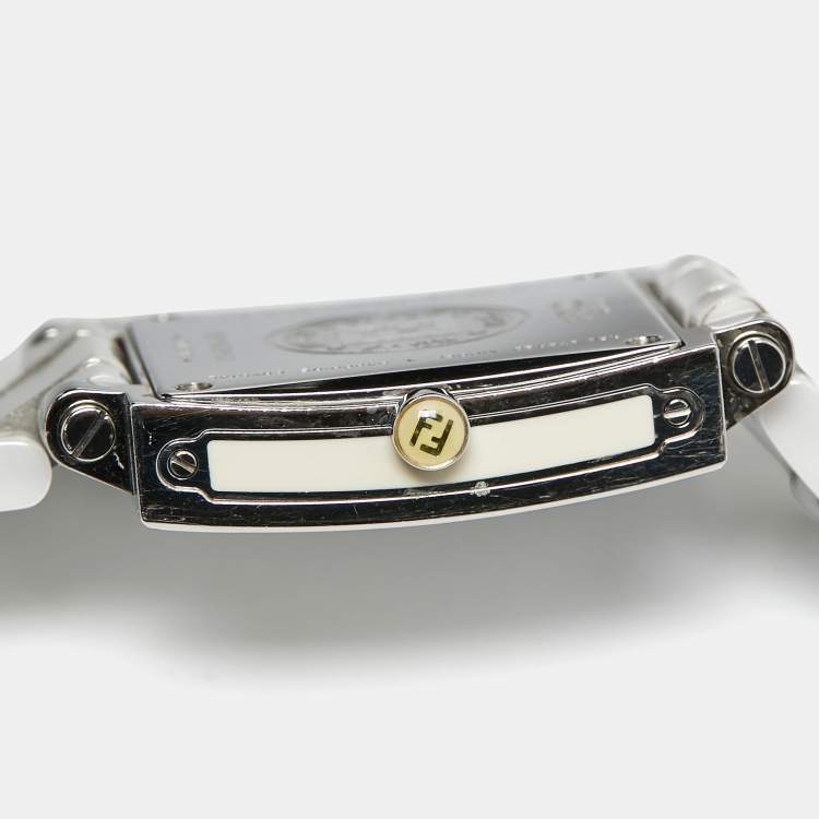Pre Owned Fendi Quadro 6200G White Ceramic Enamel Stainless Steel Unisex Wristwatch 30 mm