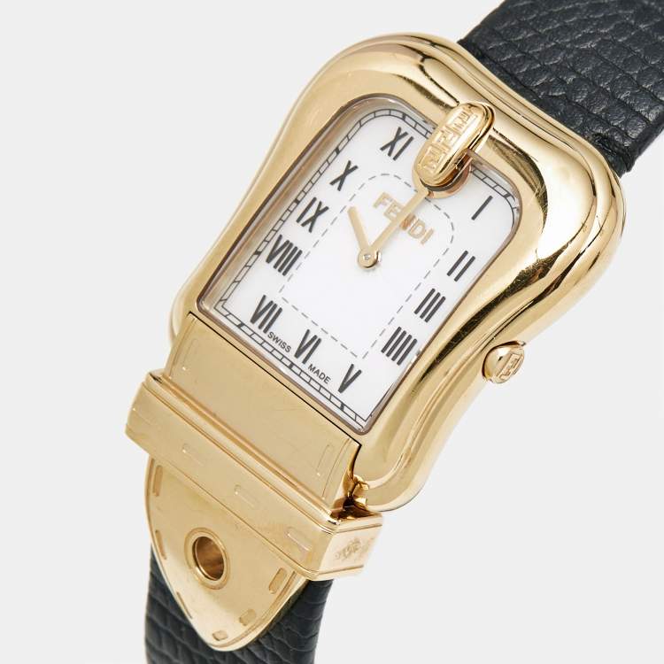 Pre Owned Fendi Mother of Pearl Gold Plated Stainless Steel Leather B.Fendi 3800G Women's Wristwatch 33 mm