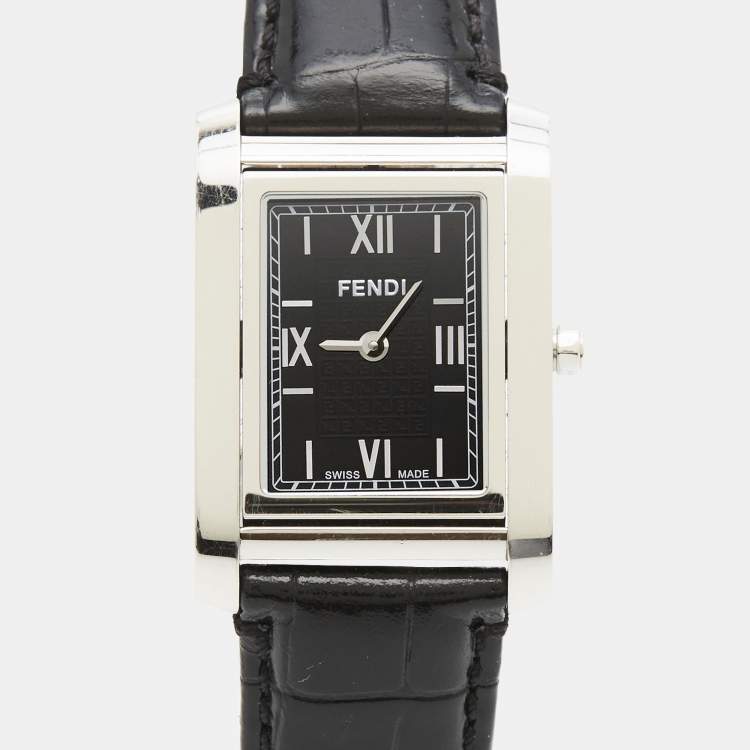 Pre Owned Fendi 7600M Black Dial Stainless Steel Alligator Leather Women's Wristwatch 27 mm