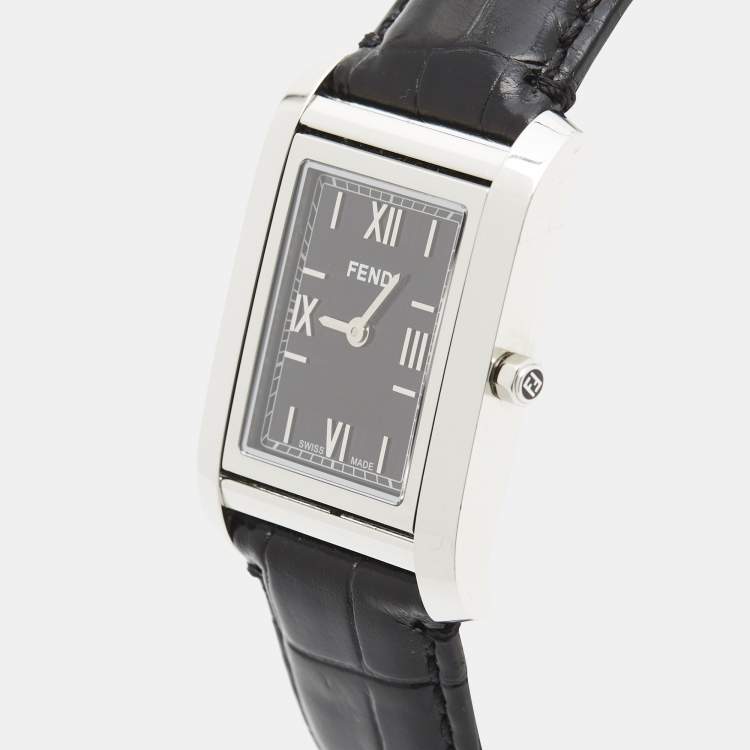 Pre Owned Fendi 7600M Black Dial Stainless Steel Alligator Leather Women's Wristwatch 27 mm