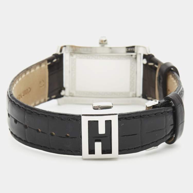 Pre Owned Fendi 7600M Black Dial Stainless Steel Alligator Leather Women's Wristwatch 27 mm