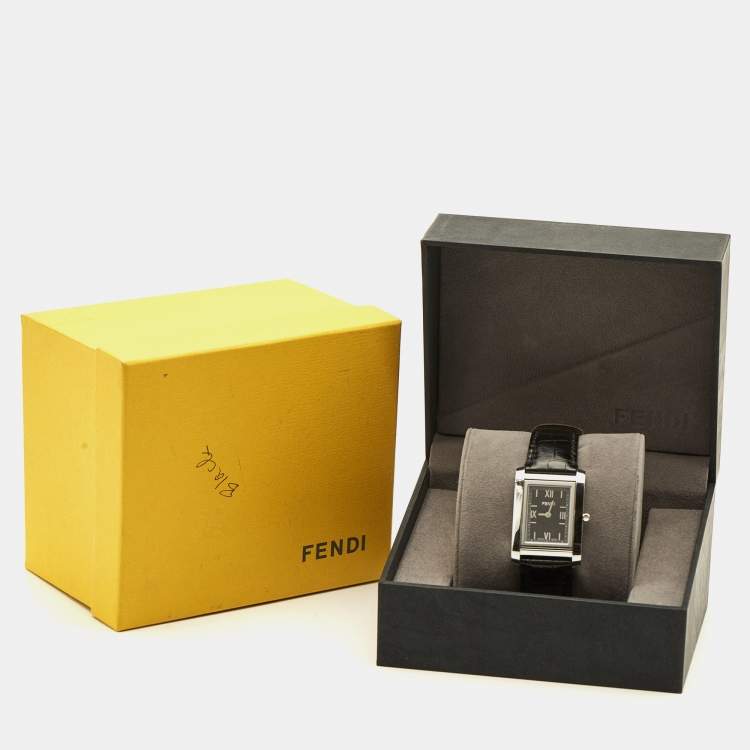 Pre Owned Fendi 7600M Black Dial Stainless Steel Alligator Leather Women's Wristwatch 27 mm