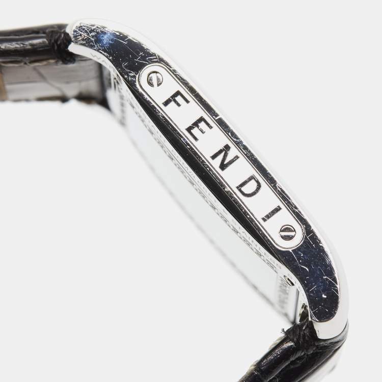 Pre Owned Fendi 7600M Black Dial Stainless Steel Alligator Leather Women's Wristwatch 27 mm