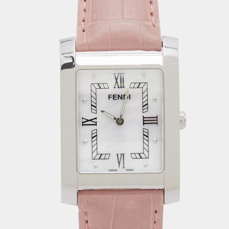 Pre Owned Fendi 7000G Mother OF Pearl Dial Stainless Steel Alligator Leather Women's Wristwatch 27 mm