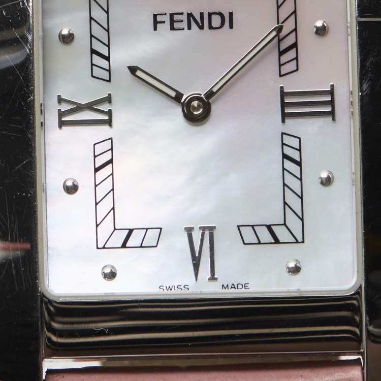 Pre Owned Fendi 7000G Mother OF Pearl Dial Stainless Steel Alligator Leather Women's Wristwatch 27 mm