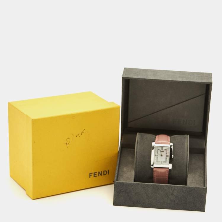 Pre Owned Fendi 7000G Mother OF Pearl Dial Stainless Steel Alligator Leather Women's Wristwatch 27 mm