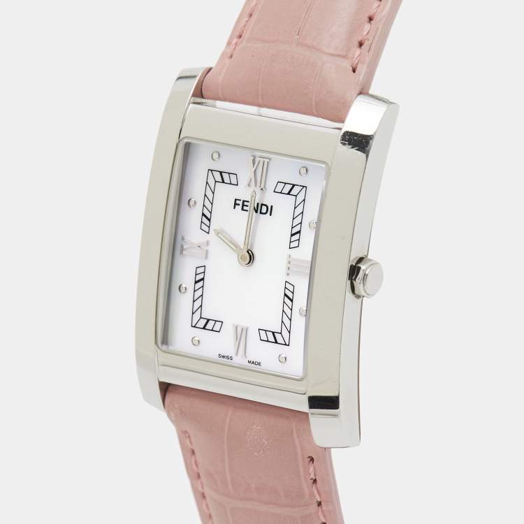 Pre Owned Fendi 7000G Mother OF Pearl Dial Stainless Steel Alligator Leather Women's Wristwatch 27 mm