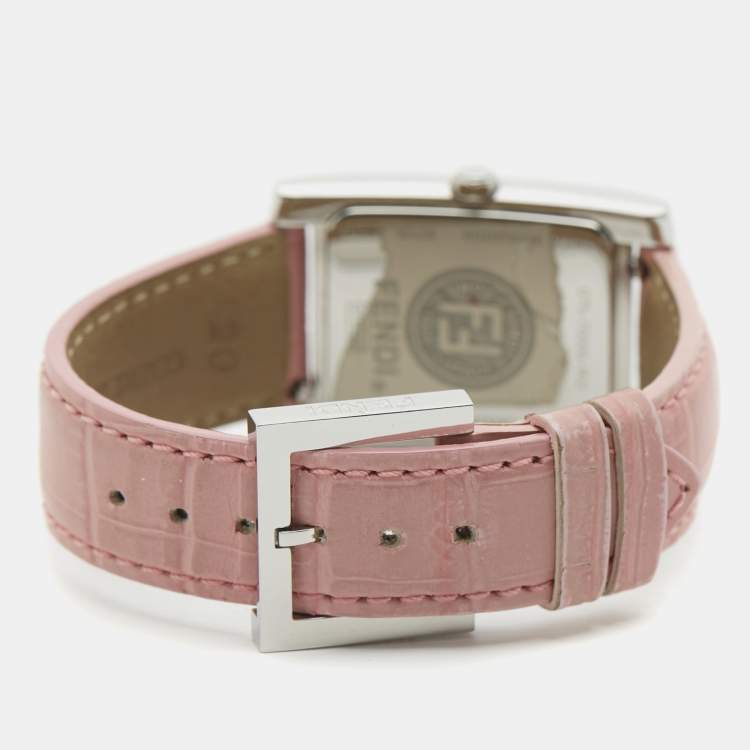 Pre Owned Fendi 7000G Mother OF Pearl Dial Stainless Steel Alligator Leather Women's Wristwatch 27 mm