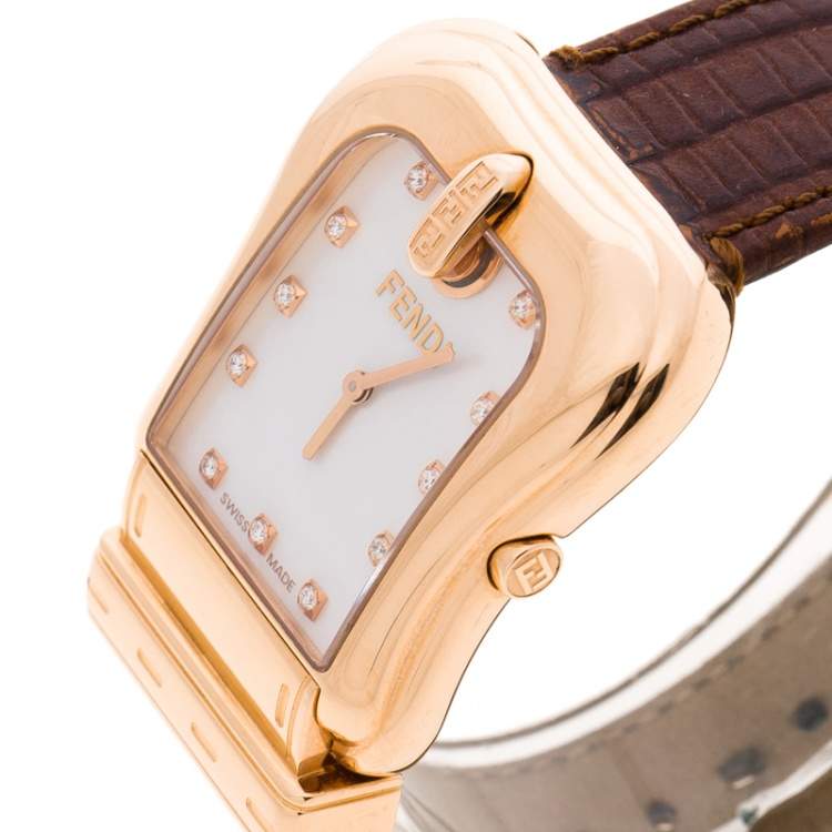 Pre Owned Fendi Mother Of Pearl Rose Gold Tone B. Fendi Women's Wristwatch 32MM