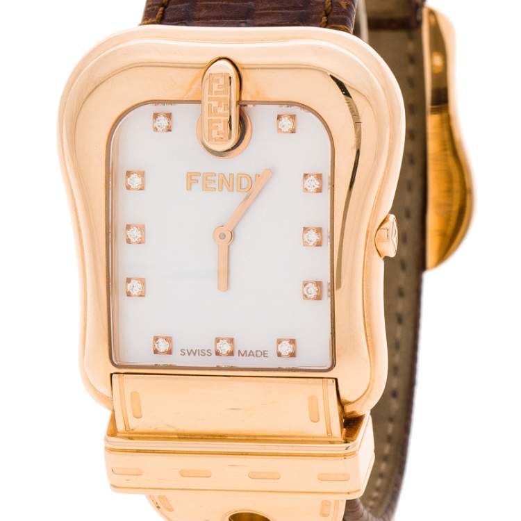 Pre Owned Fendi Mother Of Pearl Rose Gold Tone B. Fendi Women's Wristwatch 32MM