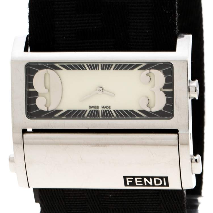 Pre Owned Fendi Cream Stainless Steel Zip Code1120G Women's Wristwatch 45 mm