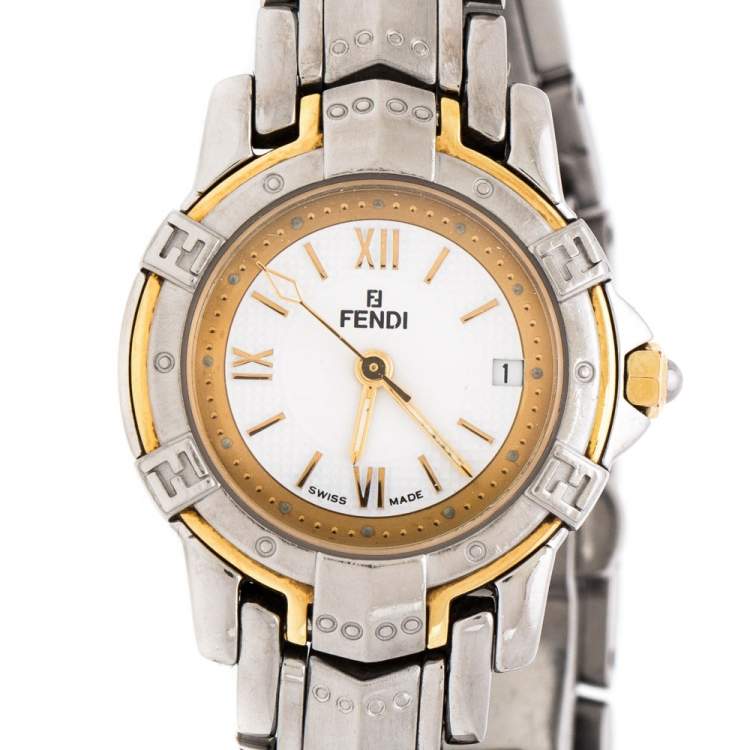 Pre Owned Fendi White Two-Tone Stainless Steel Vintage Orologi 3500L Women's Wristwatch 26 mm