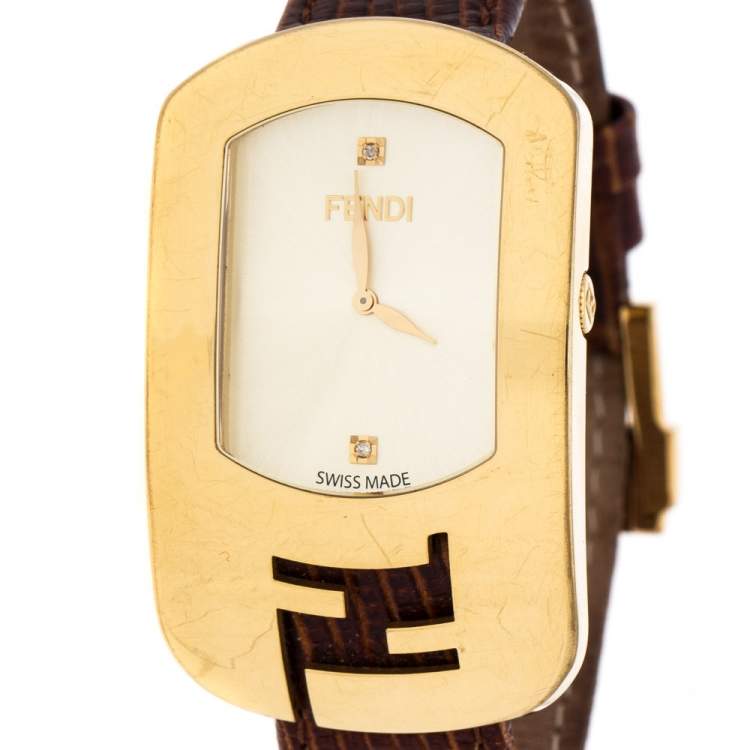 Pre Owned Fendi Yellow Gold Plated Steel Diamond Chameleon 30000M Women's Wristwatch 29 mm